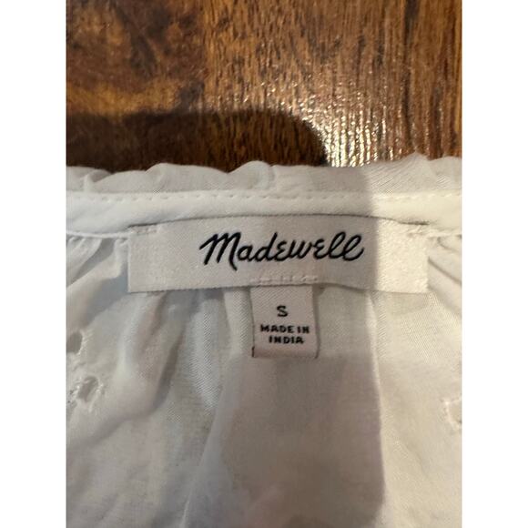 Madewell Women's Pintuck Ruffle Puff Sleeve Cotton Top – White – Size Small - Picture 4 of 8
